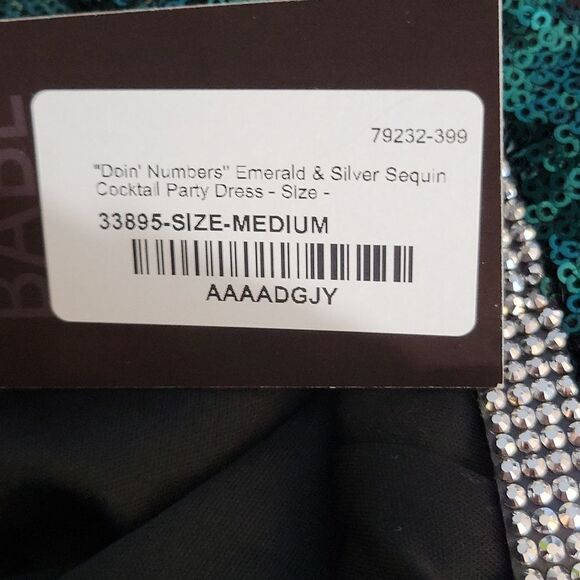 BABE SOCIETY "Doin Numbers" Emerald and Silver Sequin Cocktail‎ Dress Medium - Picture 8 of 8